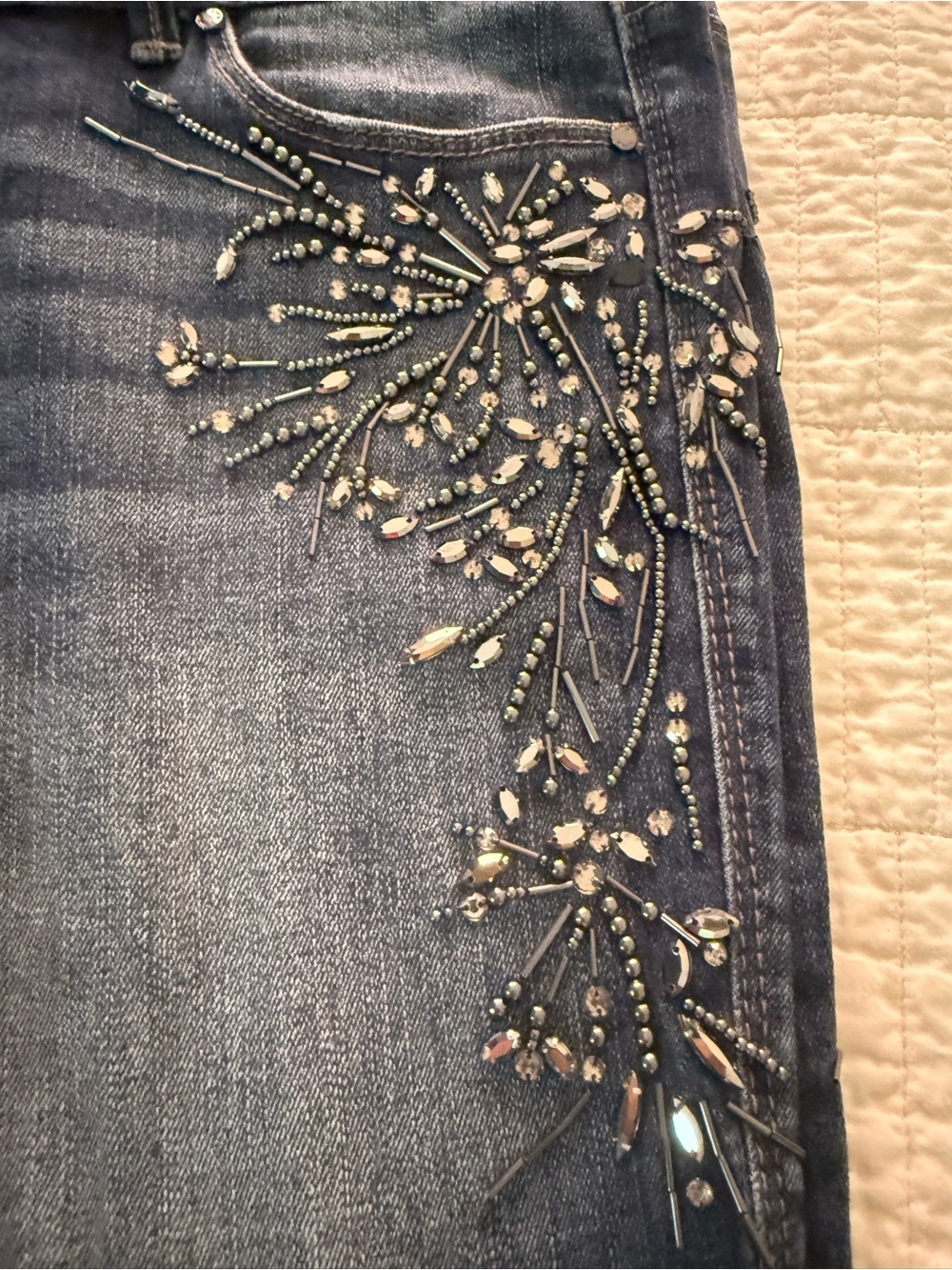 White House Black Market Dark Blue Jeans with Crystal Embellishment